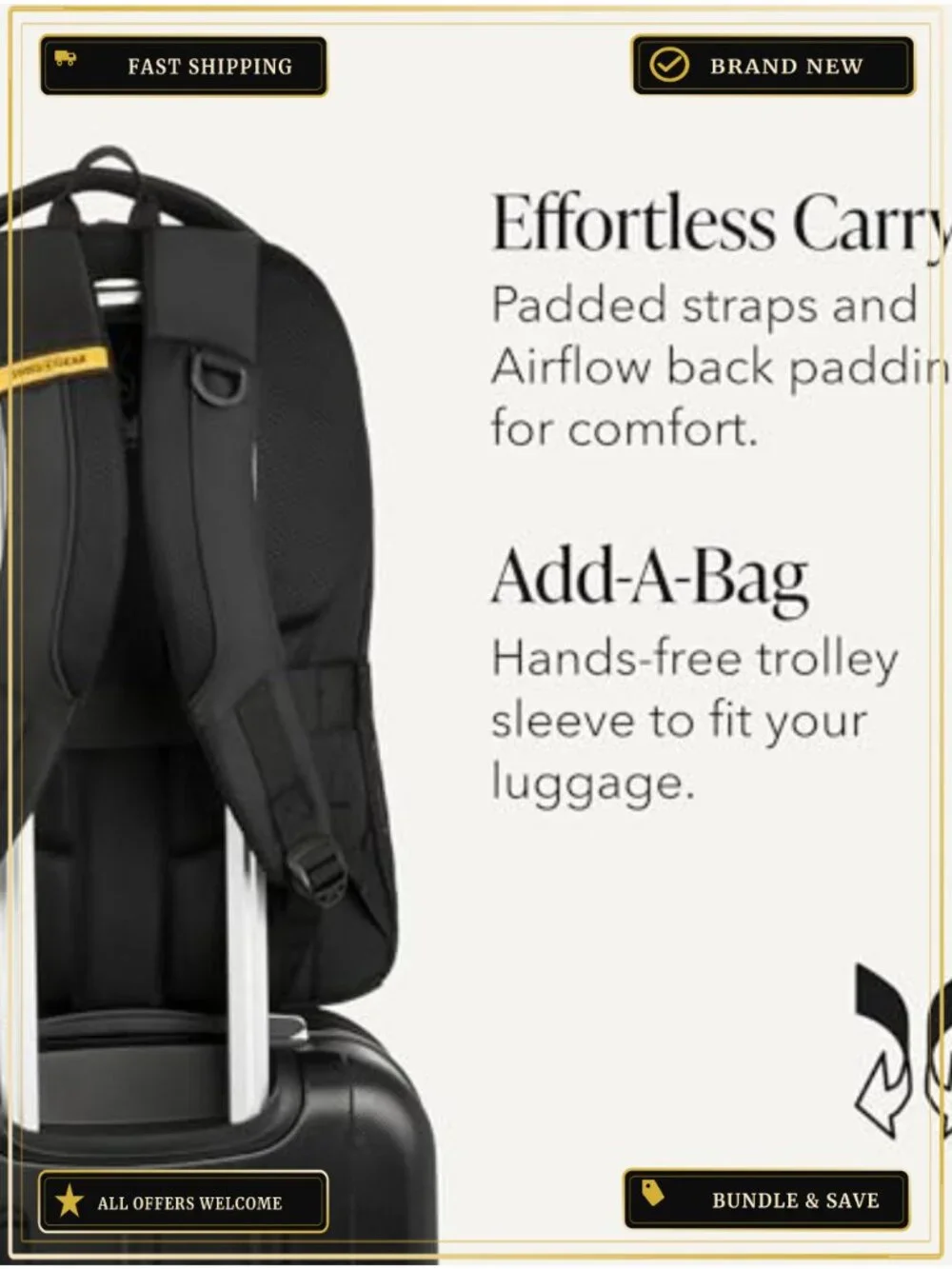 Laptop Backpack for Work Travel Commute, Fits 16-Inch Laptop, 3-Compartment,
